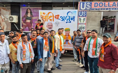 भाजपा नेताओं का अर्जुनराम मेघवाल के समर्थन मुख्य बाजार में जनसंपर्क