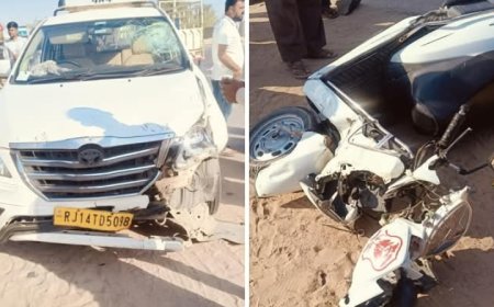 देशनोक में बड़ा सड़क हादसा: इनोवा और स्कूटी में टक्कर