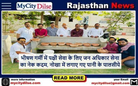 भीषण गर्मी में पक्षी सेवा के लिए जन अधिकार सेना का नेक कदम, नोखा में लगाए गए पानी के पालसीये