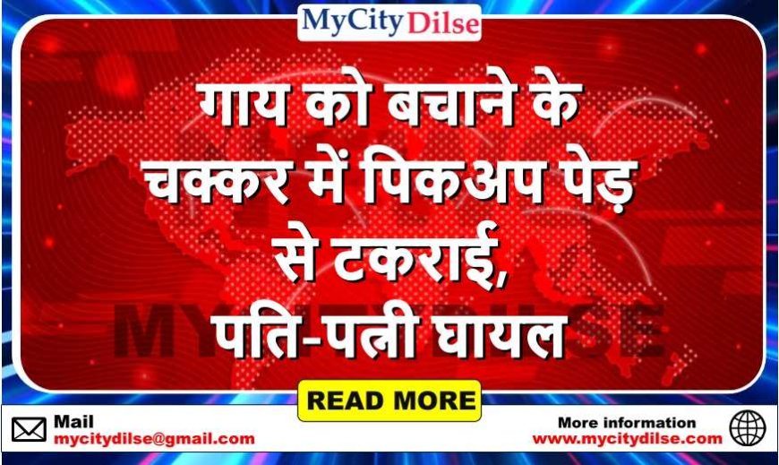 गाय को बचाने के चक्कर में पिकअप पेड़ से टकराई, पति-पत्नी घायल