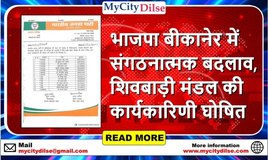 भाजपा बीकानेर में संगठनात्मक बदलाव, शिवबाड़ी मंडल की कार्यकारिणी घोषित