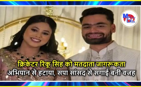 क्रिकेटर रिंकू सिंह को मतदाता जागरूकता अभियान से हटाया, सपा सांसद से सगाई बनी वजह