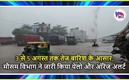 3 से 5 अगस्त तक तेज बारिश के आसार, मौसम विभाग ने जारी किया येलो और ऑरेंज अलर्ट