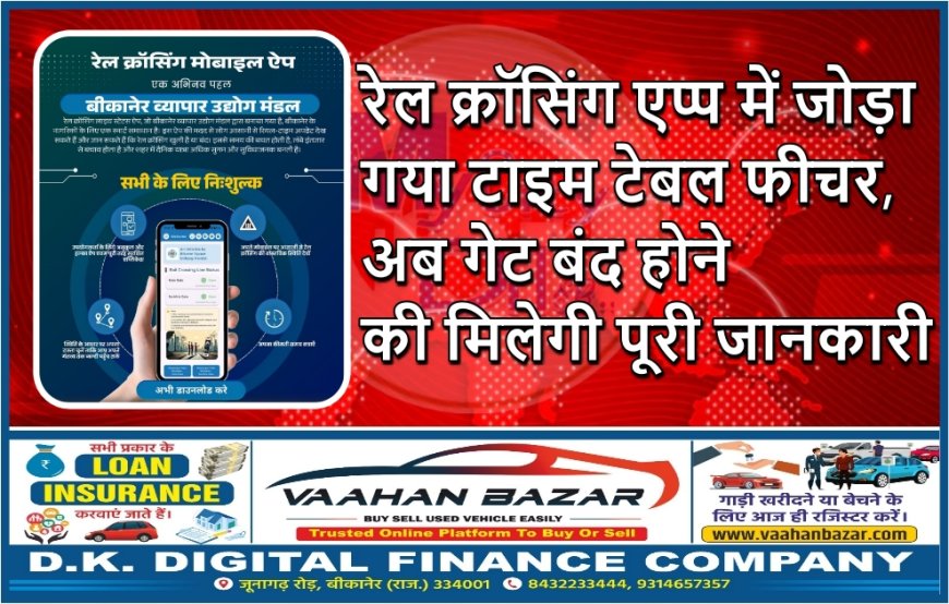 बीकानेर: रेल क्रॉसिंग एप्प में जोड़ा गया टाइम टेबल फीचर, अब गेट बंद होने की मिलेगी पूरी जानकारी
