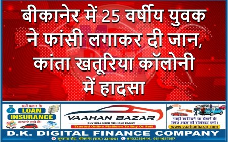बीकानेर में 25 वर्षीय युवक ने फांसी लगाकर दी जान, कांता खतूरिया कॉलोनी में हादसा
