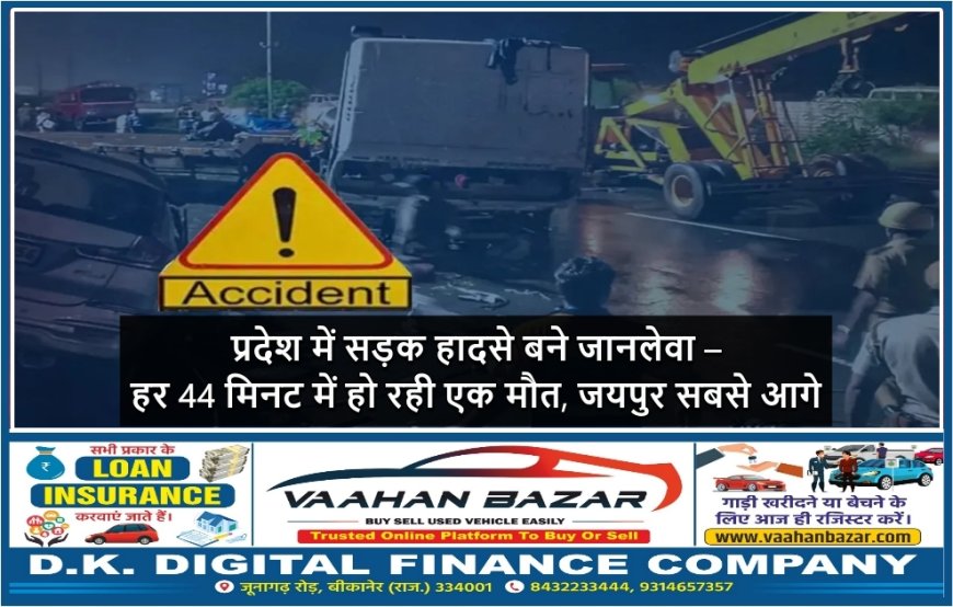 प्रदेश में सड़क हादसे बने जानलेवा – हर 44 मिनट में हो रही एक मौत, जयपुर सबसे आगे