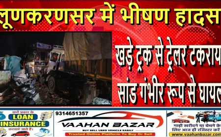 लूणकरणसर में भीषण हादसा: खड़े ट्रक से ट्रेलर टकराया, सांड गंभीर रूप से घायल