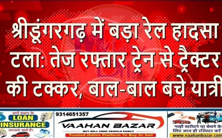 श्रीडूंगरगढ़ में बड़ा रेल हादसा टला: तेज रफ्तार ट्रेन से ट्रैक्टर की टक्कर, बाल-बाल बचे यात्री