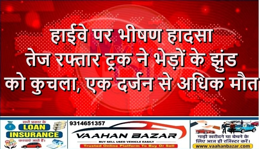 हाईवे पर भीषण हादसा: तेज रफ्तार ट्रक ने भेड़ों के झुंड को कुचला, एक दर्जन से अधिक मौत