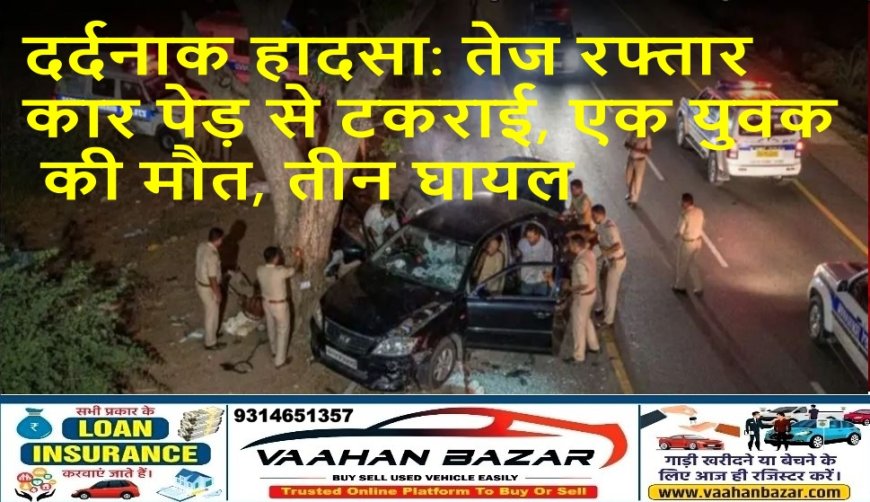 महाजन–मोखमपुरा मार्ग पर दर्दनाक हादसा: तेज रफ्तार कार पेड़ से टकराई, एक युवक की मौत, तीन घायल