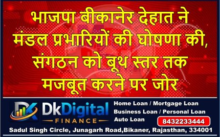 भाजपा बीकानेर देहात ने मंडल प्रभारियों की घोषणा की, संगठन को बूथ स्तर तक मजबूत करने पर जोर