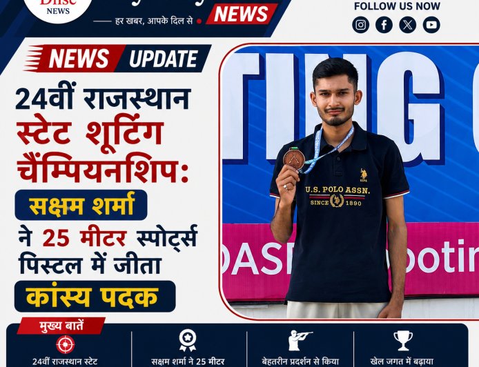 24वीं राजस्थान स्टेट शूटिंग चैम्पियनशिप: सक्षम शर्मा ने 25 मीटर स्पोर्ट्स पिस्टल में जीता कांस्य पदक