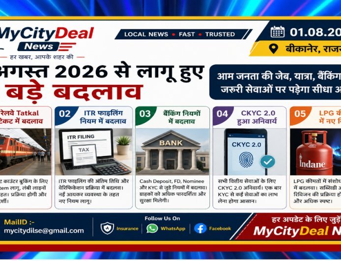 1 अगस्त 2026 से लागू हुए 5 बड़े बदलाव: Tatkal टिकट, ITR, बैंकिंग, CKYC 2.0 और LPG कीमतों में नए नियम