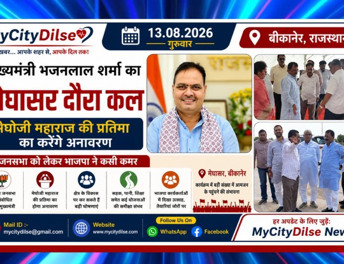 मुख्यमंत्री भजनलाल शर्मा का मेघासर दौरा कल, मेघोजी महाराज की प्रतिमा का करेंगे अनावरण; जनसभा को लेकर भाजपा ने कसी कमर