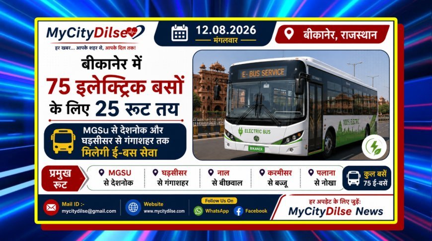 बीकानेर में 75 इलेक्ट्रिक बसों के लिए 25 रूट तय, MGSU से देशनोक और घड़सीसर से गंगाशहर तक मिलेगी ई-बस सेवा