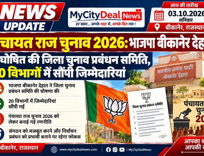 पंचायत राज चुनाव 2026: भाजपा बीकानेर देहात ने घोषित की जिला चुनाव प्रबंधन समिति, 20 विभागों में सौंपी जिम्मेदारियां