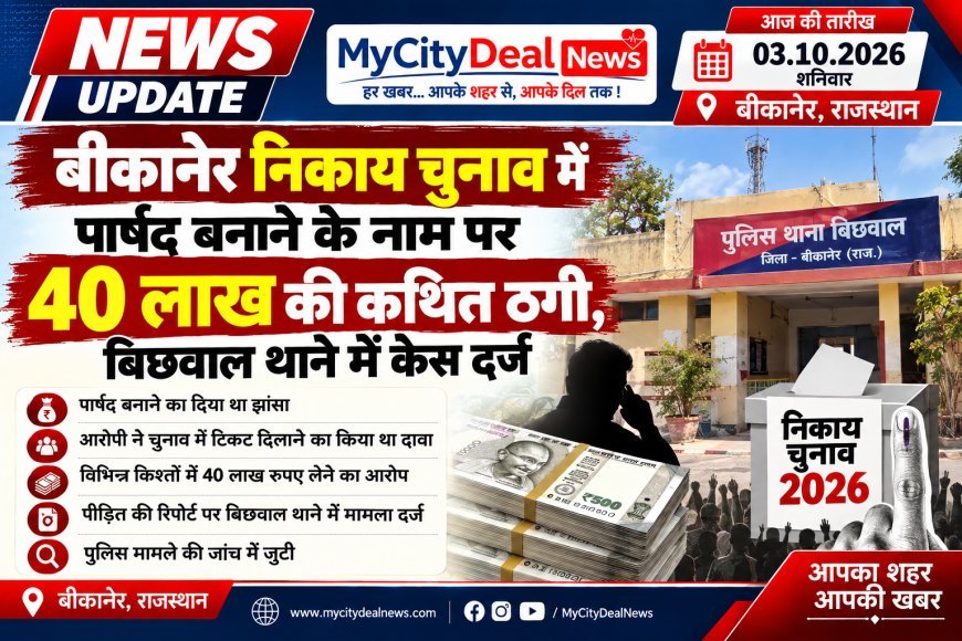 बीकानेर निकाय चुनाव में पार्षद बनाने के नाम पर 40 लाख की कथित ठगी, बिछवाल थाने में केस दर्ज