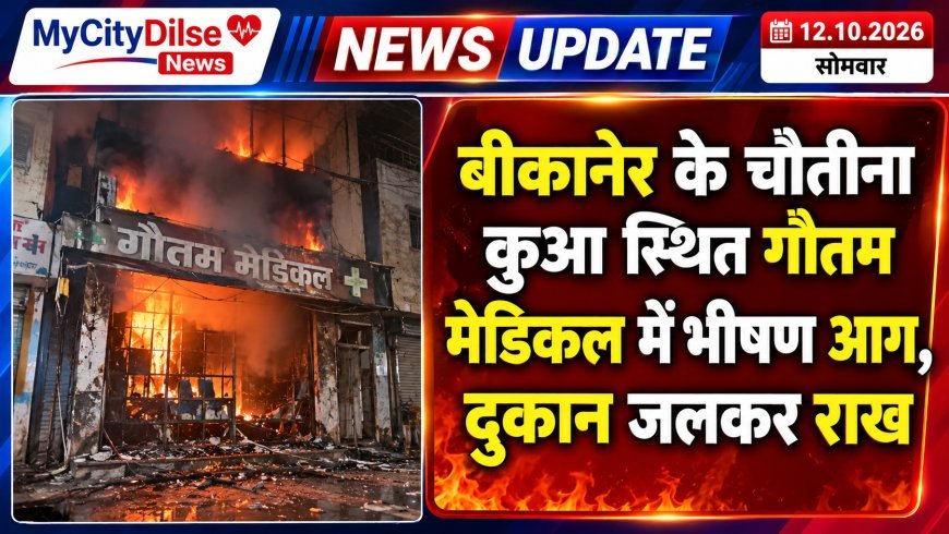 बीकानेर के चौतीना कुआ स्थित गौतम मेडिकल में भीषण आग, दुकान जलकर राख